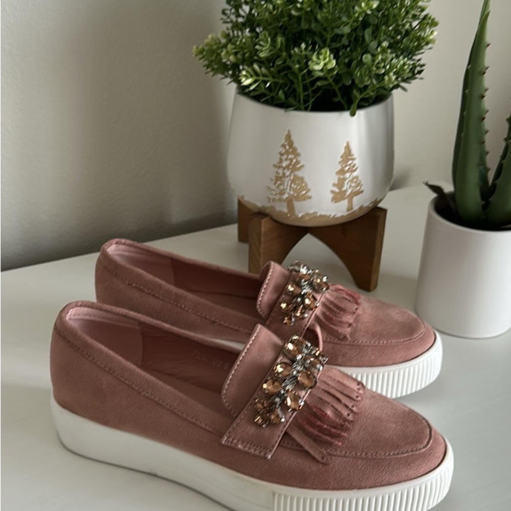 Pink Suede Slip-On Sneakers with Tassels - Picture 2 of 5
